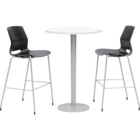 KFI KFI 20-1/2" Round Bistro Table & 2 Barstool Set, White Table With Black Stools OLTFL30RD-B1922-SL-41-D354-2-OL2700BR-P